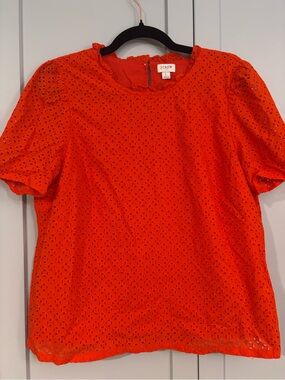 J.Crew short-sleeve eyelet puff-sleeve top Size L Excellent Condition